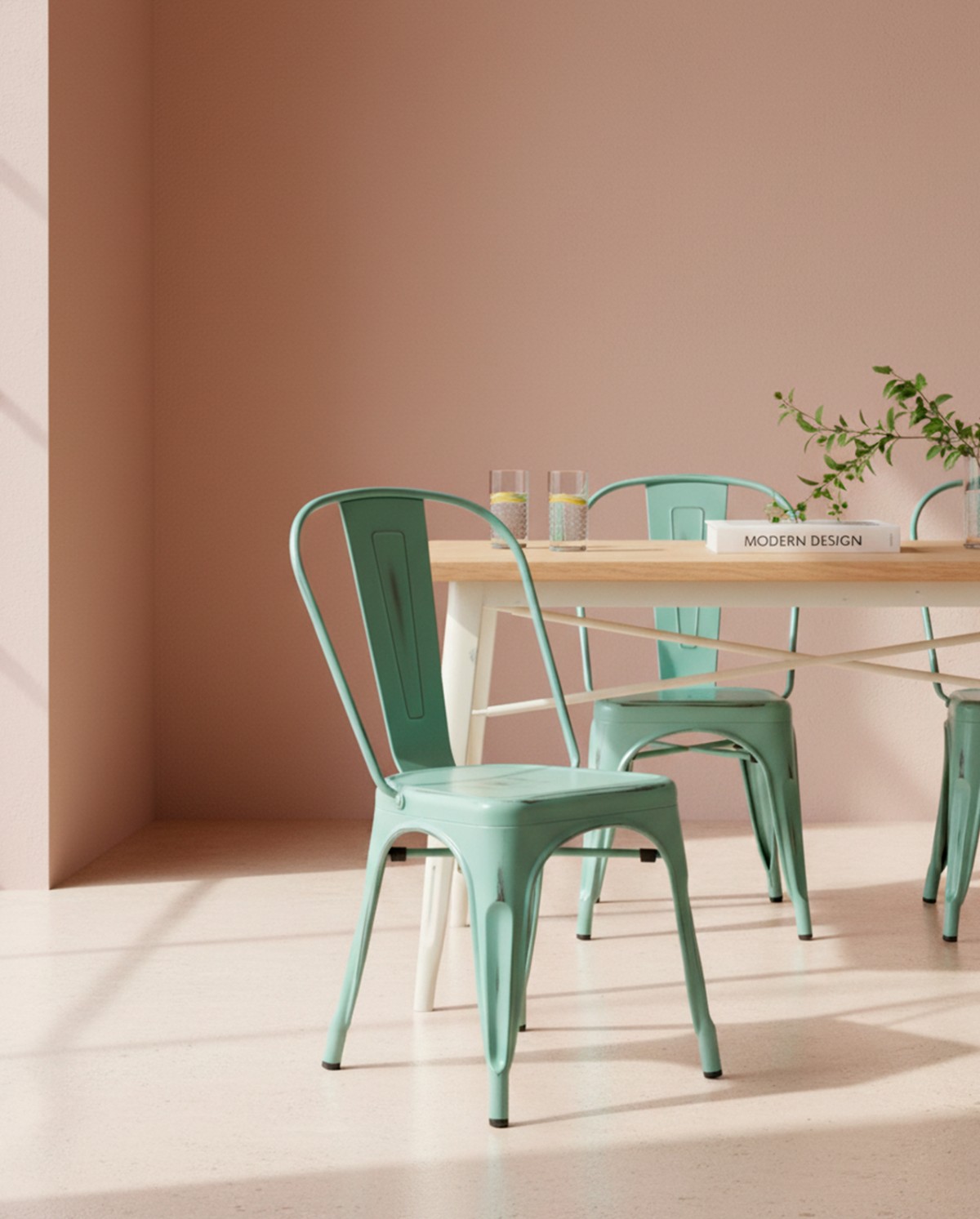 Oliix metal chair with a vintage finish - Mint Green