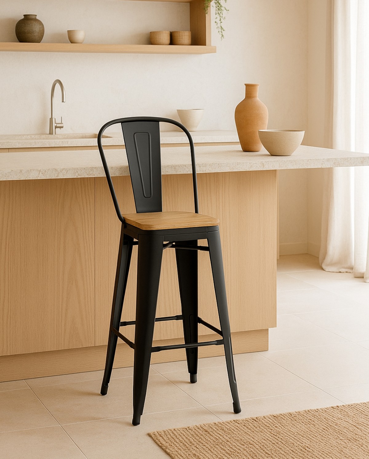 Tabouret Haut Tolix Style Industriel – Acier Noir – Elegantia – Neuf