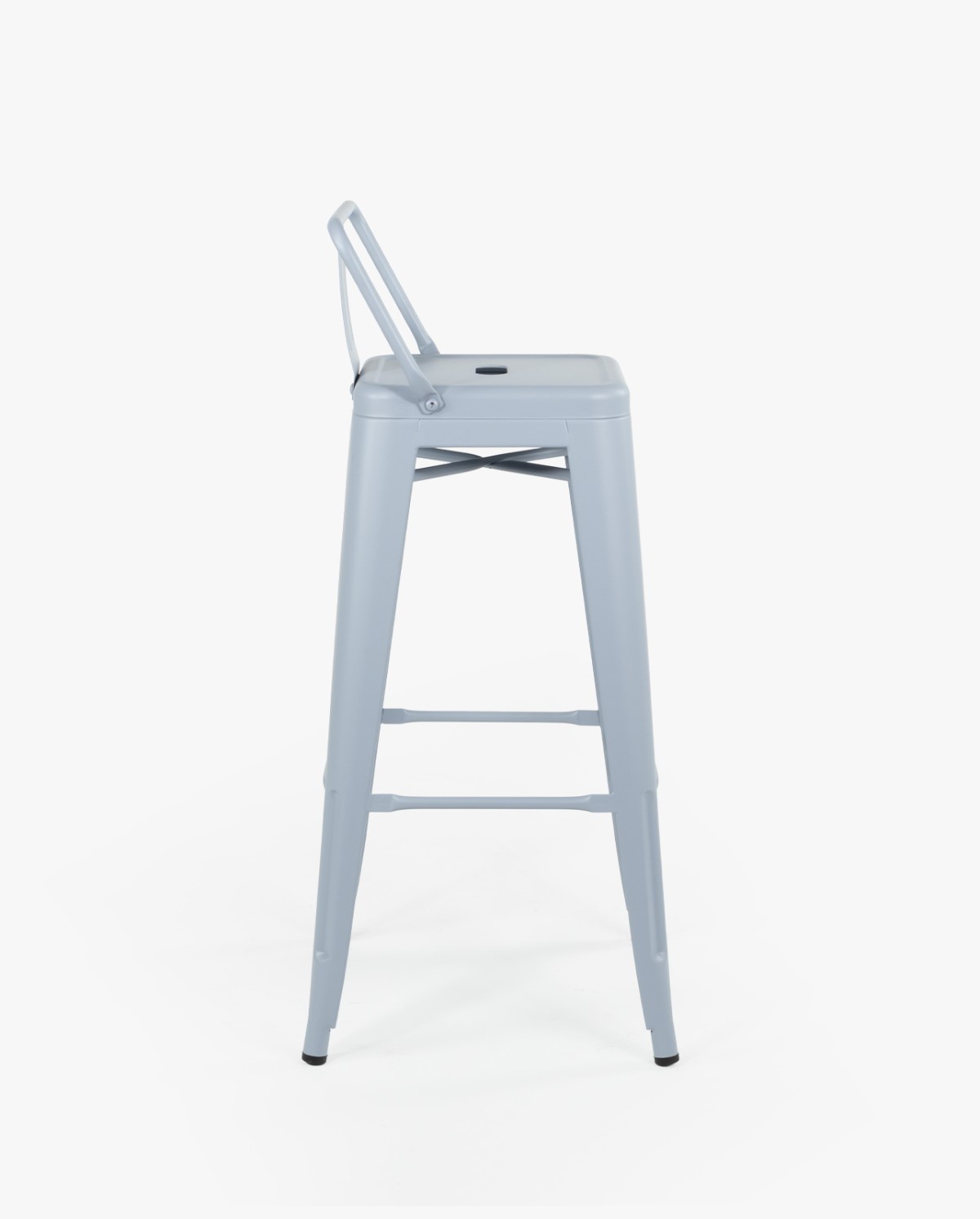 Oliix high stool with backrest in matte metal finish