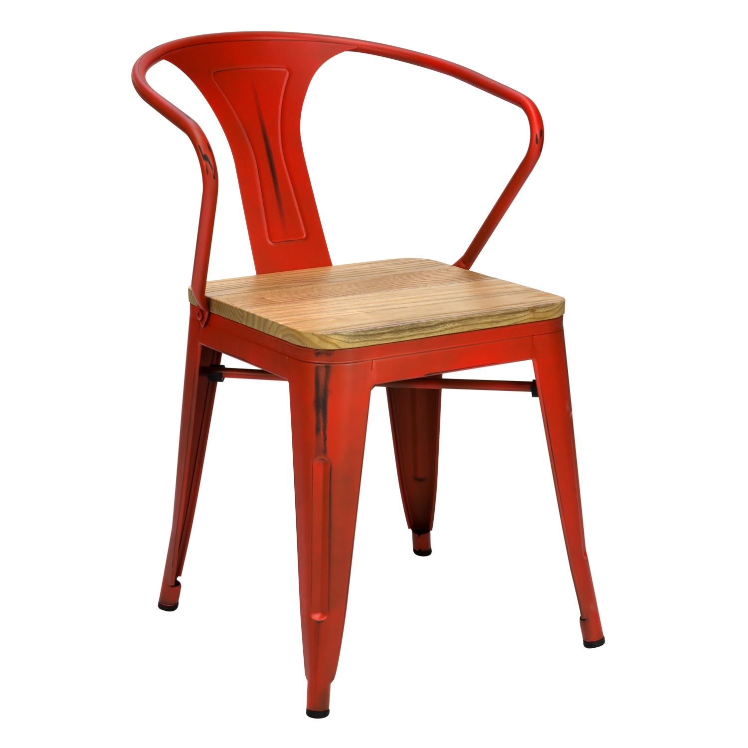Silla comedor reposabrazos asiento madera rojo vintage img1