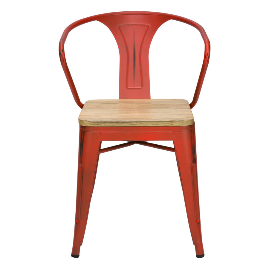 Silla comedor reposabrazos asiento madera rojo vintage img2